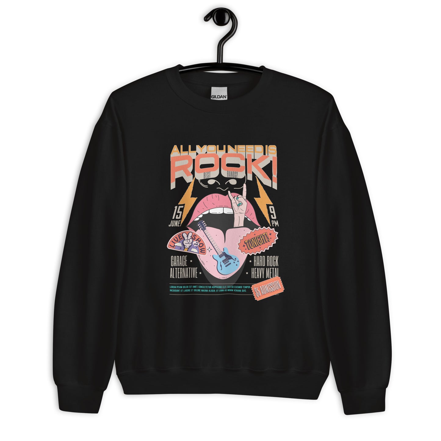 All You Need is Rock - Heren Sweatshirt Donker (Print voor)