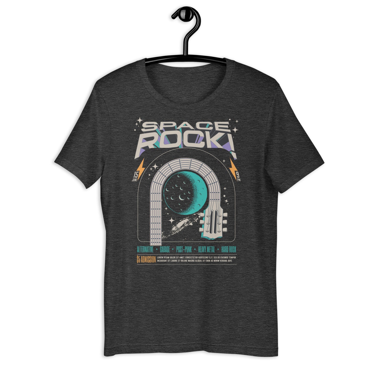 Space Rock - Heren T-Shirt Donker (Print voor)