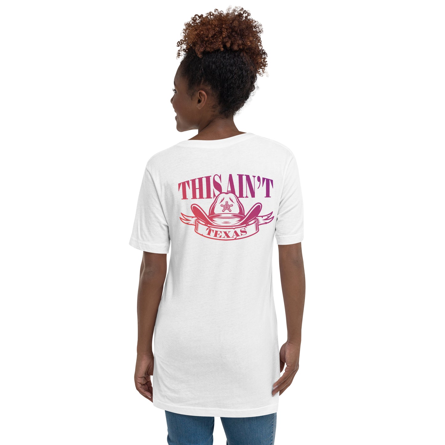 This ain't Texas - Dames V-neck T-shirt Kleur (Print achter)