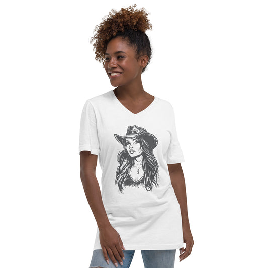 Cowgirl - Dames V-neck T-shirt (Print voor)